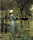 William Canvas Paintings - A Girl in A Meadow by William Stott
